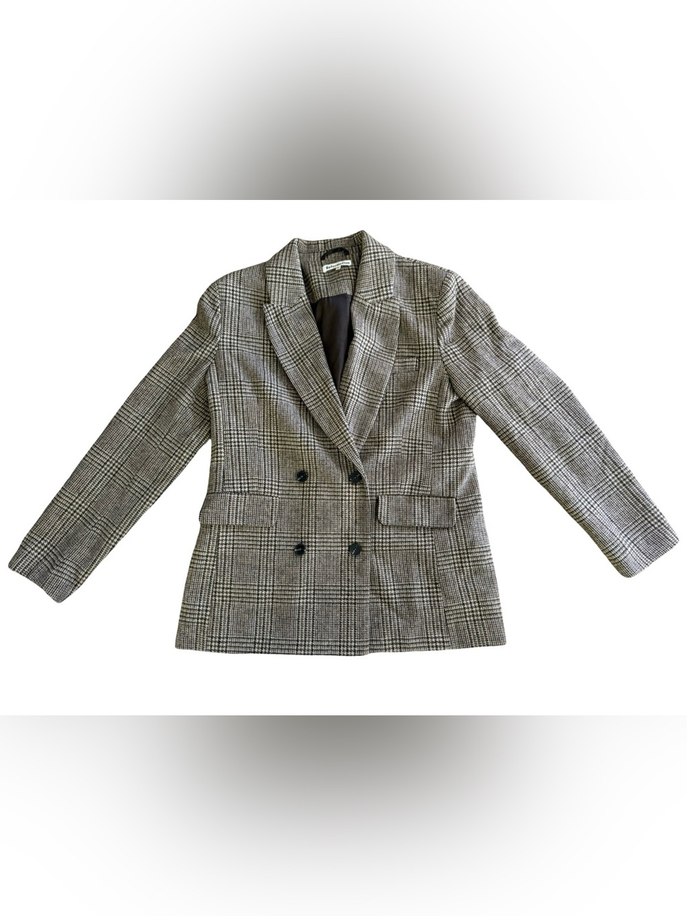 Reformation Double Breasted Glen Plaid Wool Blend Blazer Jacket Size M Brown - Picture 3 of 9